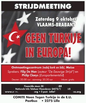 Affiche bjeenkomst comité Nee tegen Turkije