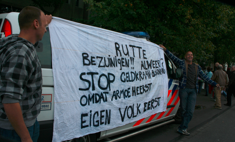 Spandoek op PVV manifestatie