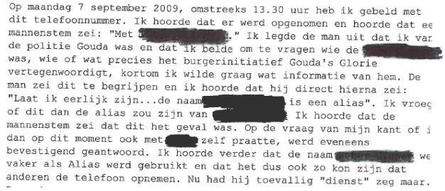 Deel van geanonimiseerd Proces-verbaal bevindingen over Peters van politie Hollands Midden