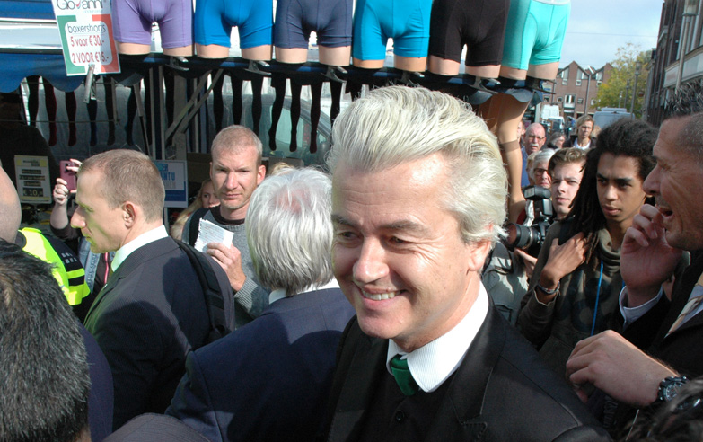 Geert Wilders op een markt in Purmerend, oktober 2015