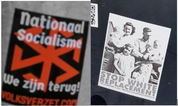 Voorbeelden van de stickers die zijn geplakt in Breda